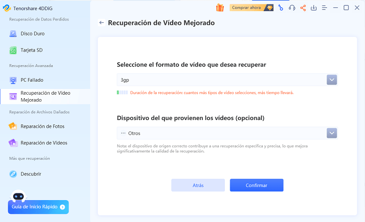 selecciona el formato 3gp