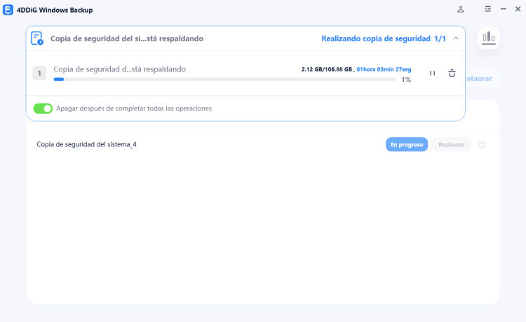 Esperar a que se complete el respaldo