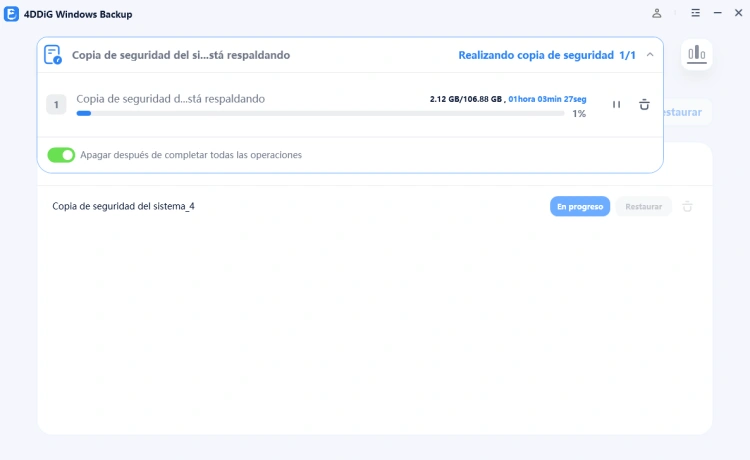 programar apagado después de la copia de seguridad