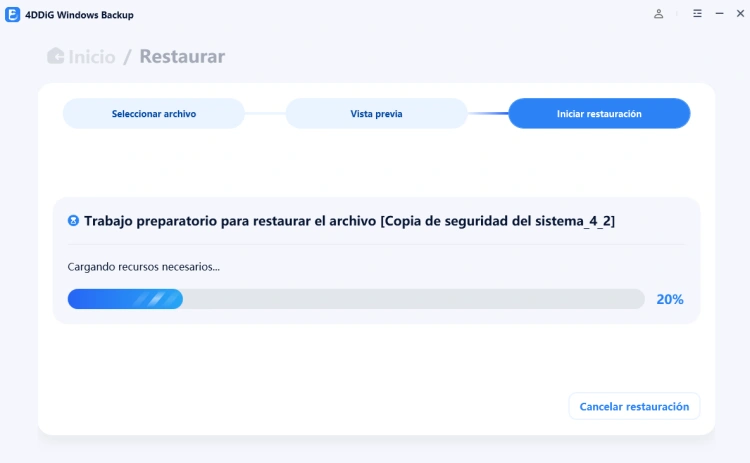 preparando restauración del sistema