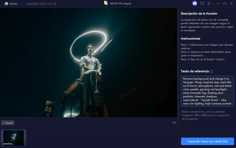 introducir prompts para añadir filtro Stranger Things Upside Down