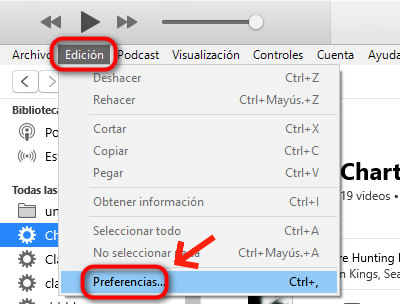 Abrir preferencias en iTunes