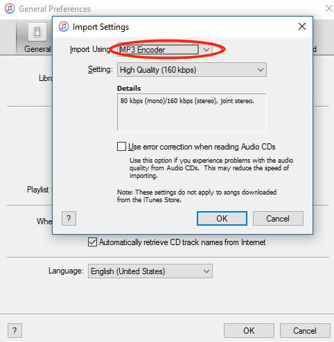 Seleccionar codificador MP3 en iTunes