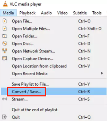 Seleccionar Convertir/Guardar en VLC Media Player