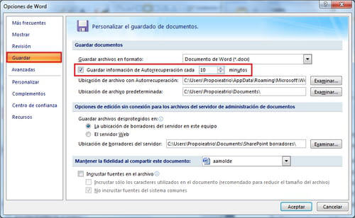 auto guardar word