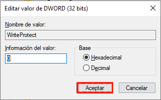 Cambiar el valor a 0