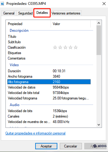 detalles de video