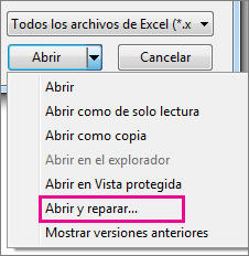 Abrir y reparar Excel