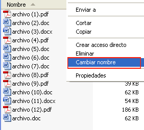 Menú de cambio de nombre de archivo