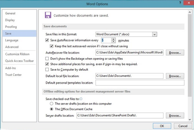 Configuración de guardado automático