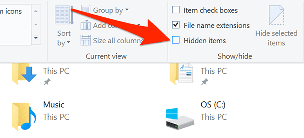 Configuración para mostrar archivos ocultos