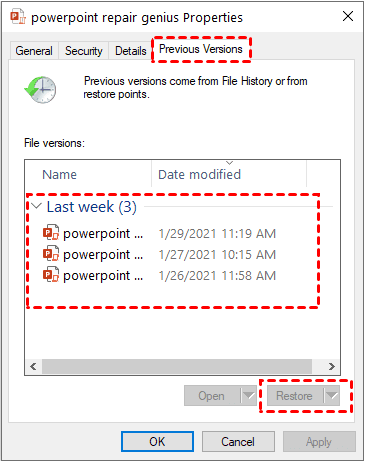 Restaurar versiones anteriores