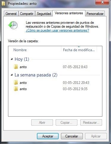 Restaurar versiones anteriores