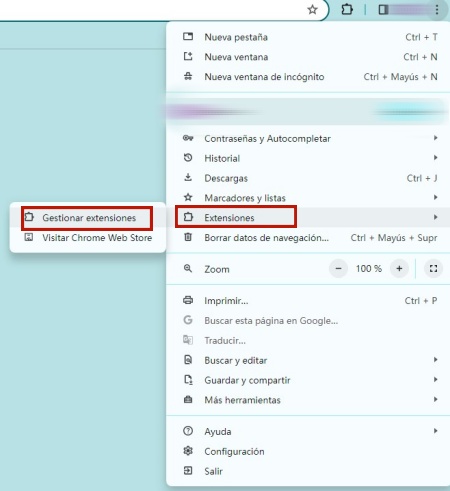 gestionar extensiones en google