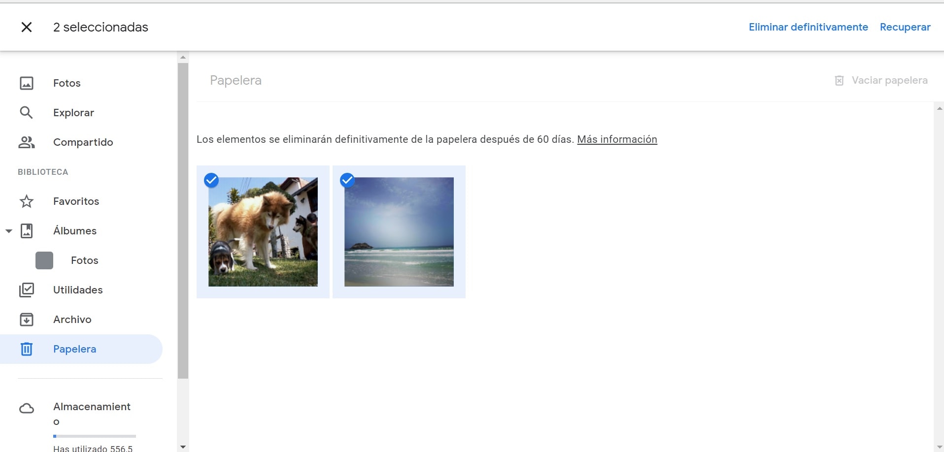 Recuperar fotos borradas desde la papelera en Google Fotos Paso 3