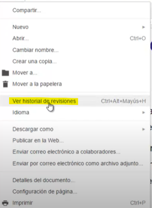 Mostrar el historial de cambios de Google Docs