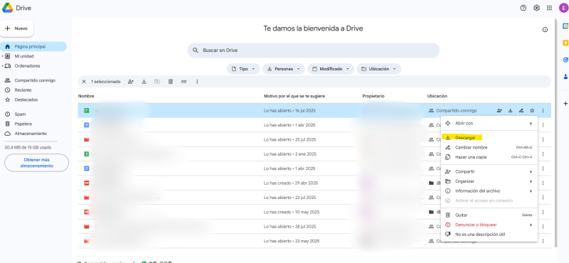Descargar los datos subidos