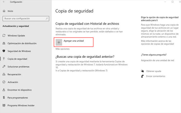 hacer una copia de seguridad en windows 10