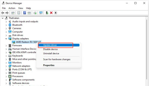 Actualizar el controlador gráfico en el Administrador de dispositivos de Windows