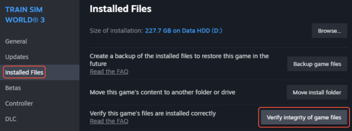 Botón para verificar la integridad de los archivos del juego