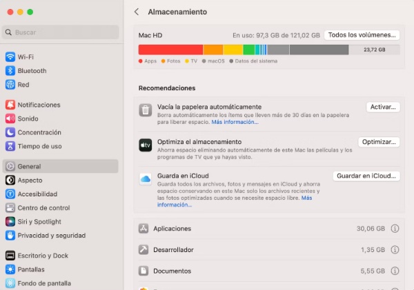 almacenamiento de mac