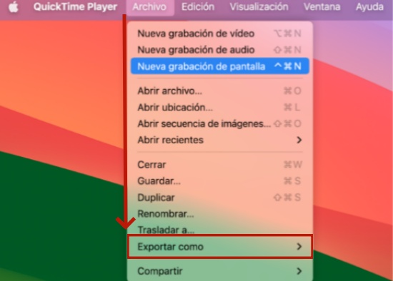 mac quicktime player exportar como