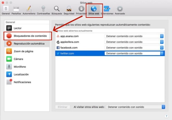 mac safari sitiosweb bloqueadores de cotenido
