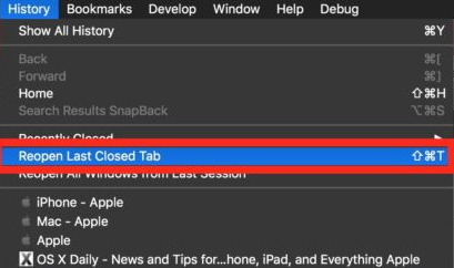 Restaurar pestañas en Safari para Mac