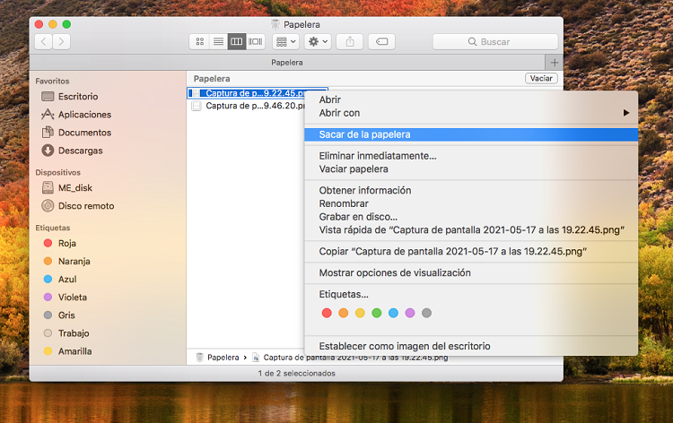 sacar de la papelera