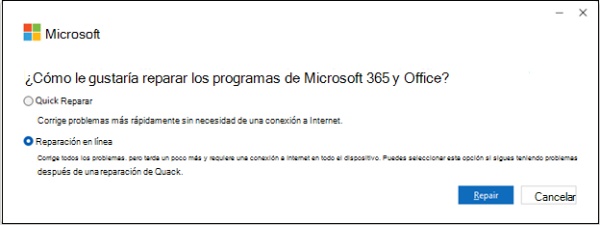 como le gustaria reparar los programas de microsoft 365 y office