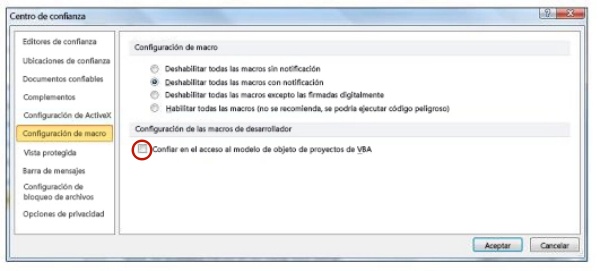 confiar en el acceso al modelo de objetos de proyecto de vba