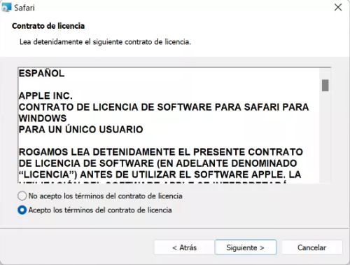 Aceptar los términos de uso de Safari