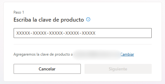 Introducir la clave de producto