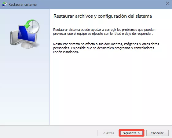 restaurar el sistema y la configuración de archivos