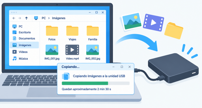 Copiar fotos y vídeos a un HDD externo