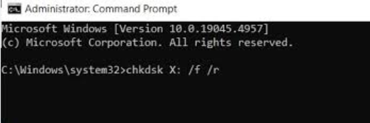 Ejecutar el comando de comprobación de disco en el símbolo del sistema
