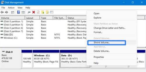 Reducir volumen de partición