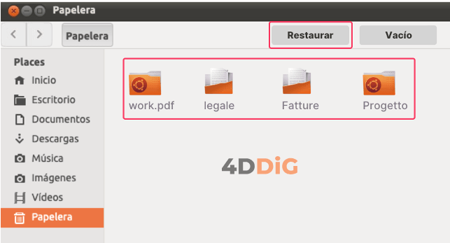 haz clik en papelera