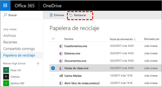 restaurar documento de onedrive