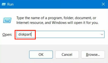 Ejecución del comando diskpart
