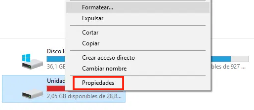 Abrir propiedades de la unidad USB desde el icono de PC