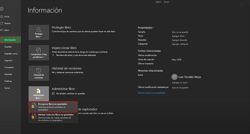 Reparar Excel no puede abrir el archivo recuperando el libro de trabajo no guardado