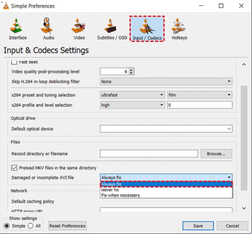 reparar videos dañados con vlc