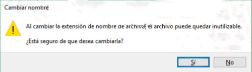 mensaje sobre el cambio del tipo de archivo extension
