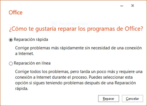 reparar instalacion de office