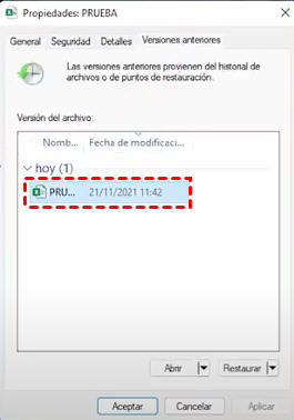 Reparar Excel no puede abrir el archivo restaurando el Excel anterior