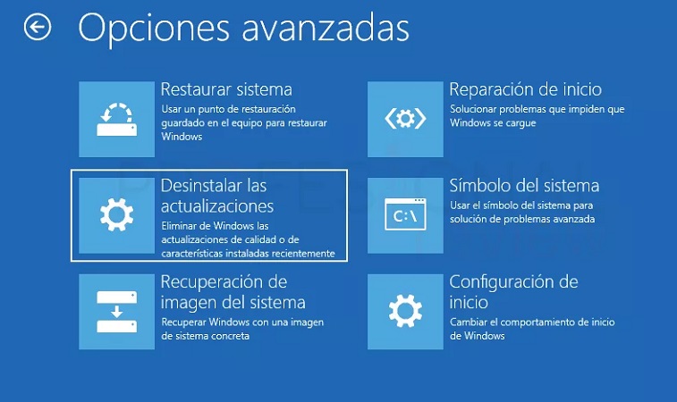 Desinstala las últimas actualizaciones