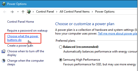 Elegir la acción de los botones de encendido