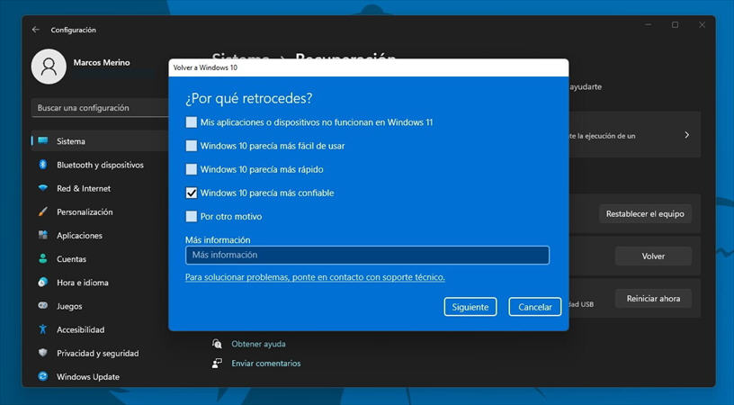 volver a Windows 10