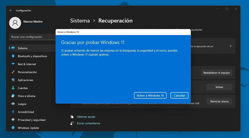 volver a Windows 10